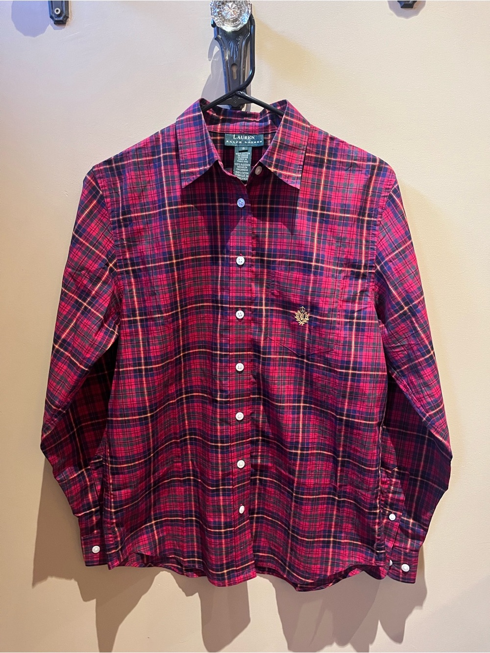 Vintage Lauren Ralph Lauren Tartan Plaid Embroidered Crest Button Down